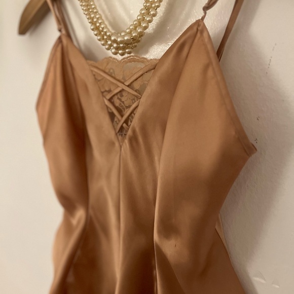 VTG 90s La Senza champagne lingerie Small shortie onesie satin 100% polyester - Picture 5 of 16